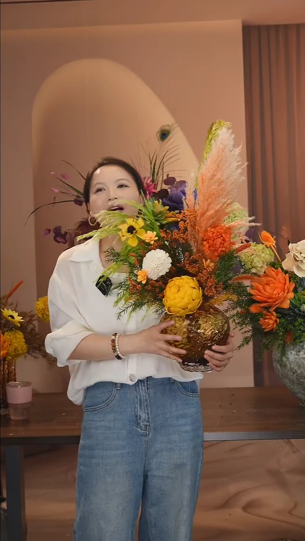 陶土花瓶+花束一套