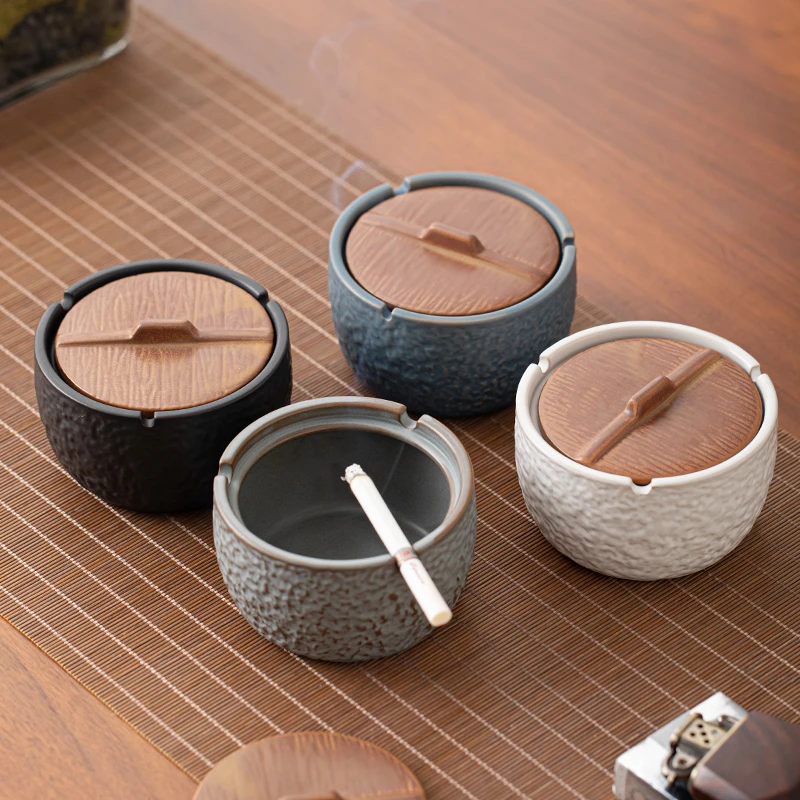 轻奢烟灰缸带盖防飞灰创意个性家用客厅办公室高级感轻奢陶瓷烟缸