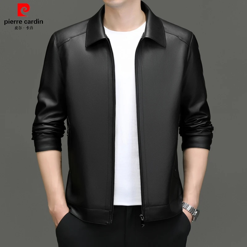 皮尔卡丹高级感男装网红洋气炸街春季商务雷军同款皮衣男装皮外套