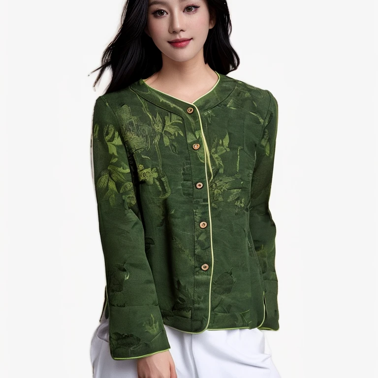 悦享服饰2025秋季新款绿色新中式桑蚕丝开衫外套国风女上衣