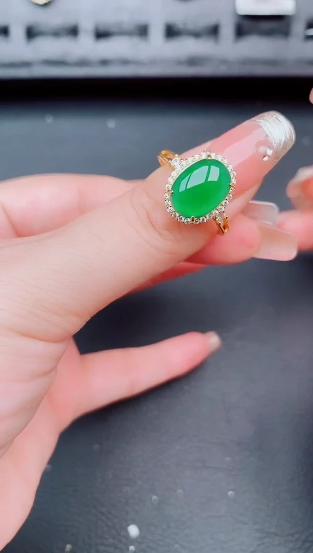 翡翠戒指银S925镶嵌天然a货翡翠144