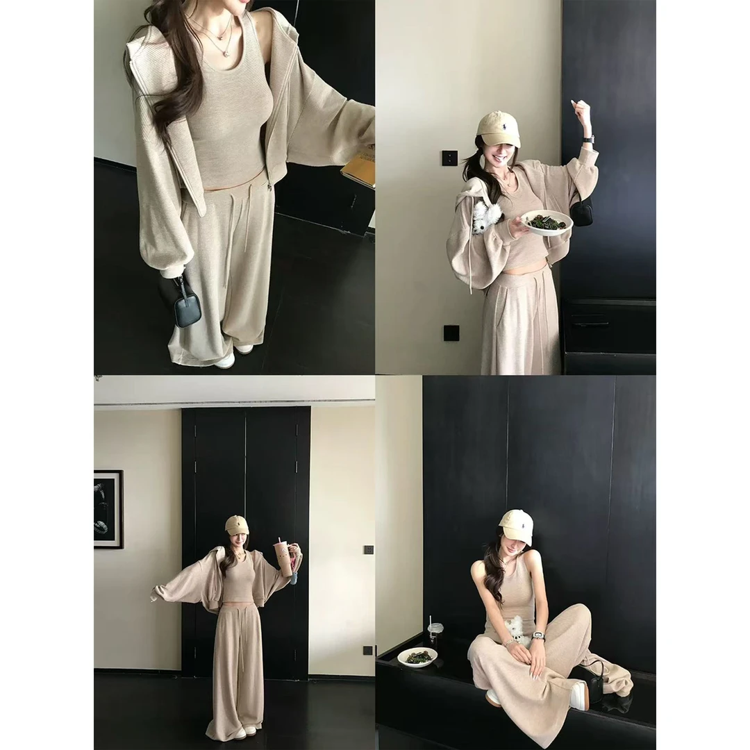 北美富家女宠儿 仿羊毛华夫格a1o同款开衫三件套Q 9291#