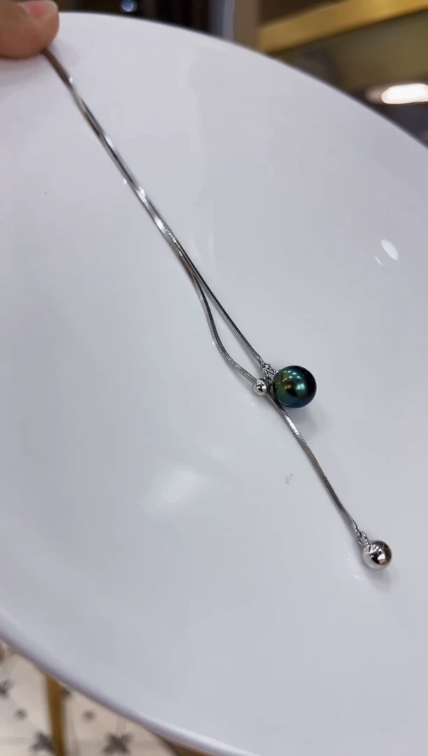 【闪购商品】海水珍珠颈饰银S925镶嵌毛衣链 10mm