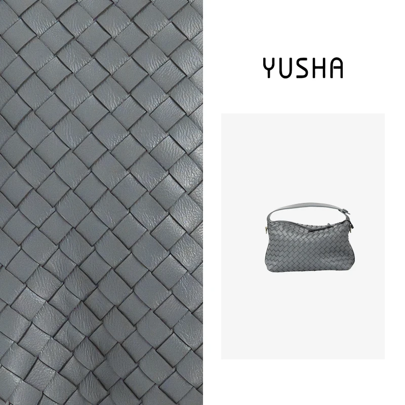 YUSHA/高档真皮闪电灰羊皮编织饭盒包-8003
