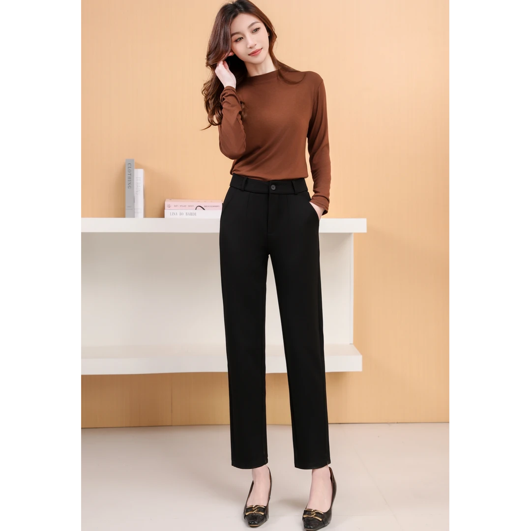 2528春新款高弹免烫抗皱通勤高腰弹力时尚显瘦烟管裤