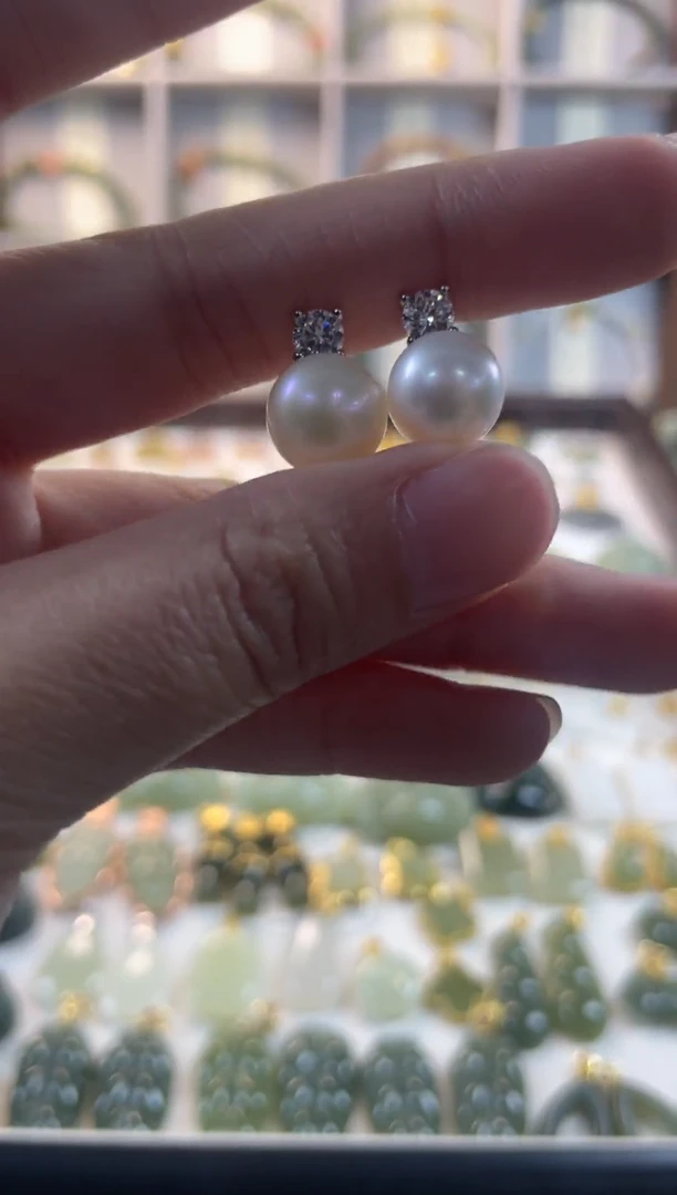 银S925镶嵌耳钉淡水珍珠1