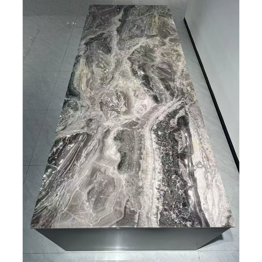 威尼斯棕天然大理石餐桌奢石长形轻奢餐台客厅家用小户型高端别墅