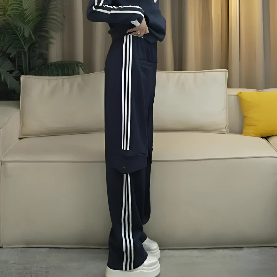 秋款上新2025拼接设计腰头条纹弯刀裤裤子显瘦时尚休闲裤宽松