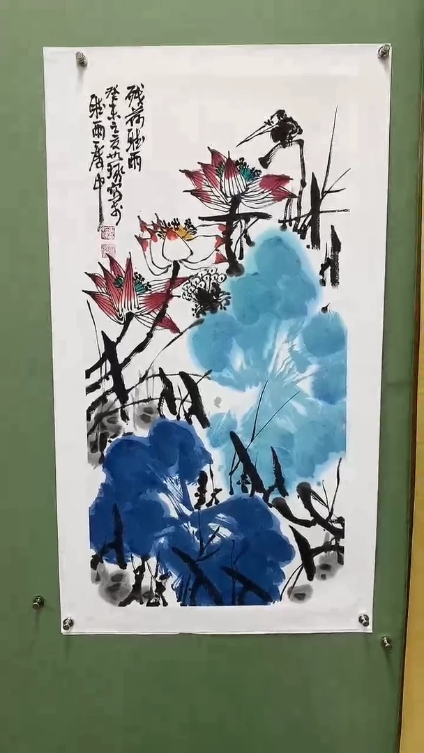 竖款精品三尺荷花，残荷