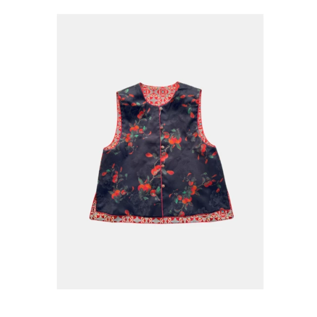 【DFJ】柿柿如意锦好柿发生提花复古国风新中式双面穿立领马甲国潮