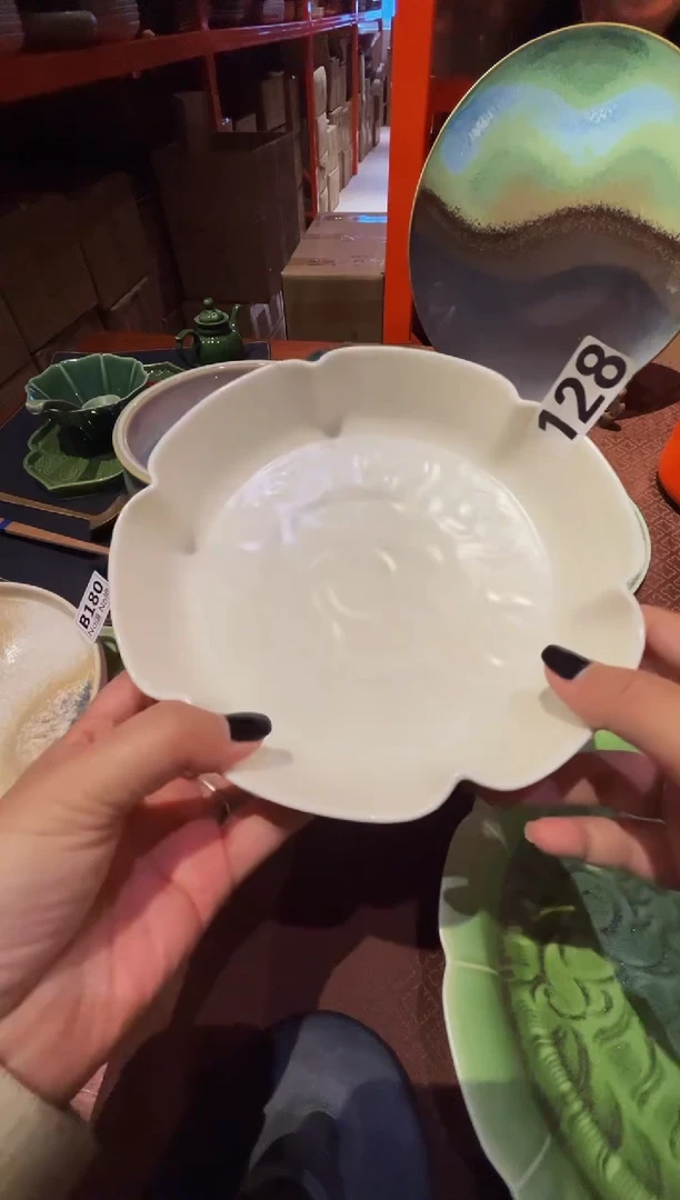 瓷片天**清128奶黄花朵盘