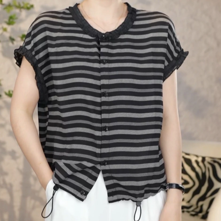 2025夏季新款薄款下摆抽绳休闲气质洋气显瘦百搭时尚衬衫上衣