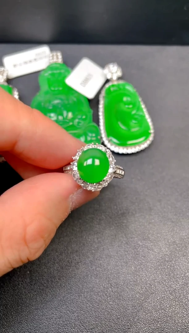 银S925镶嵌挂件翡翠吊坠