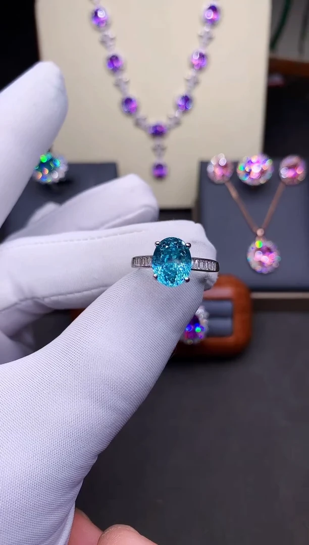 银S925镶嵌戒指帕拉依巴碧玺·······