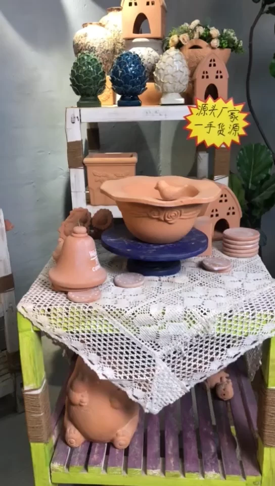 【优惠】红陶花盆 1个装 红陶色 帽子盆 配小鸟