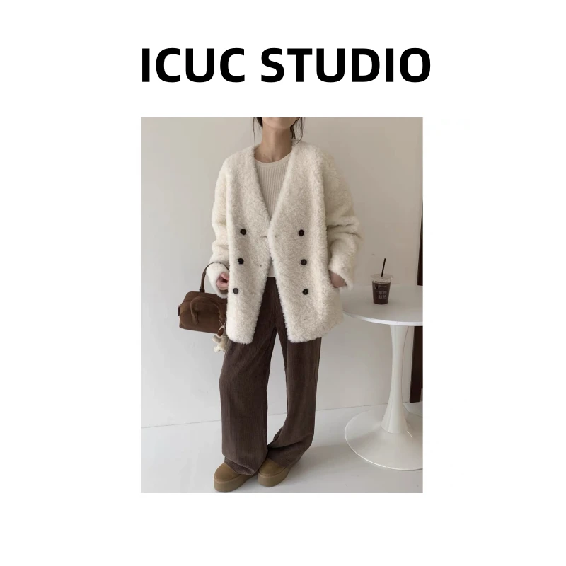 ICUC定制-【年货款v领皮毛一体外套】冬季新款宽松百搭外套9967