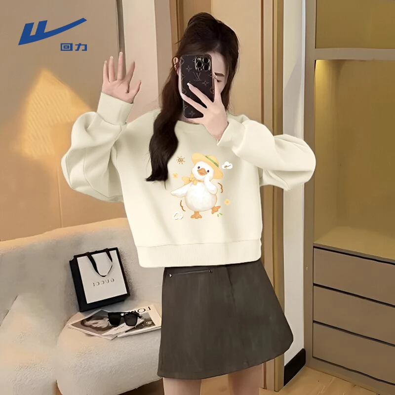 回力薄款圆领卫衣女士早秋2025新款春秋季慵懒风无帽外套上衣服L