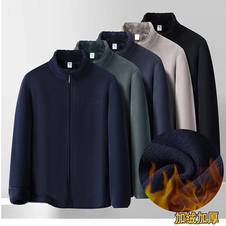 熊厂长奥粒绒抓绒衣秋冬中老年户外休闲加绒加厚立领保暖防风外套