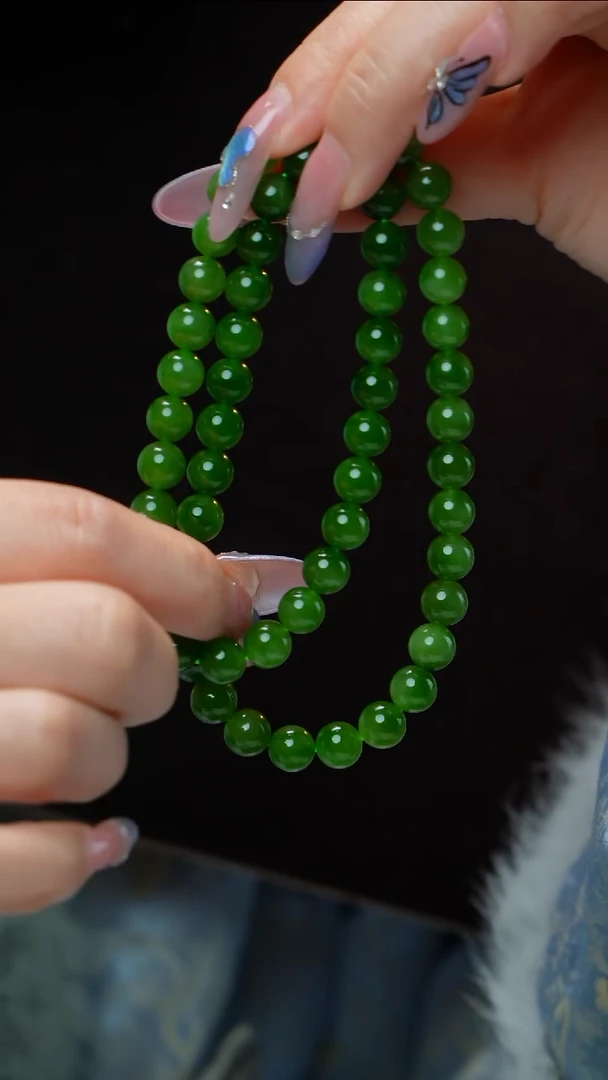 项链未镶嵌和田玉（碧玉）碧玉项链7-8mm 多样性发其一