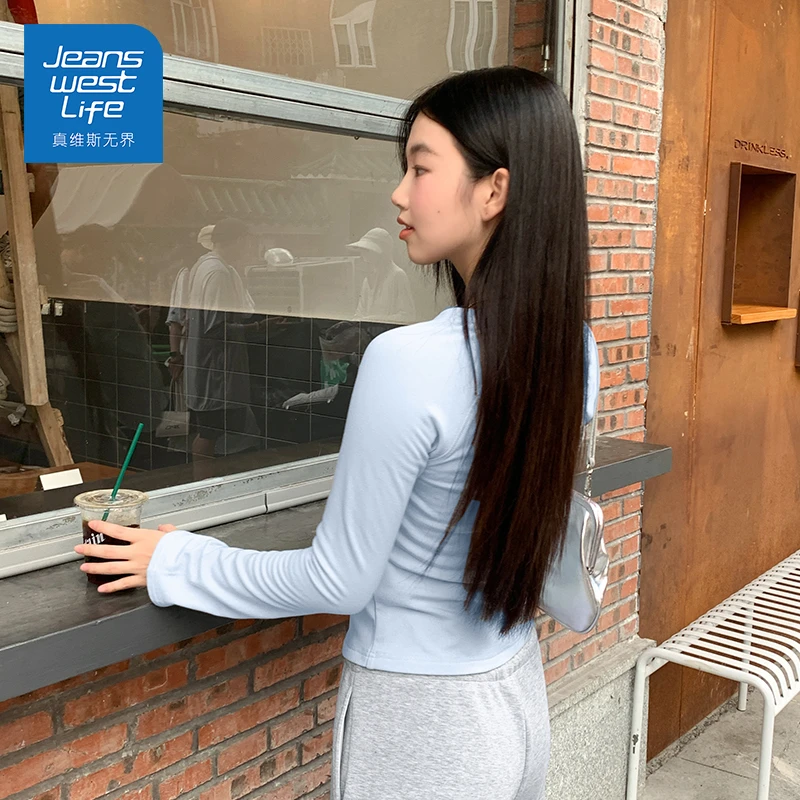 真维斯无界女士V领长袖春秋法式温柔通勤高级感内搭潮流打底上衣