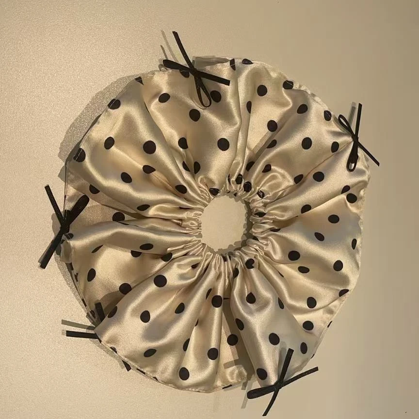 波点发圈白色纯色网纱缎面气质时尚百搭黑色复古法式简约