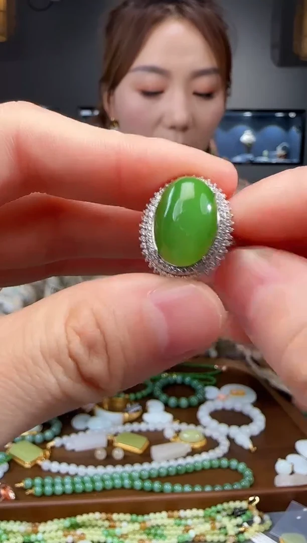 和田玉戒指银S925镶嵌1