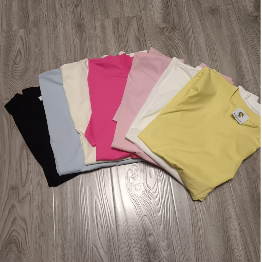 太阳花夏季正肩圆领宽松版中长款极简风短袖体恤