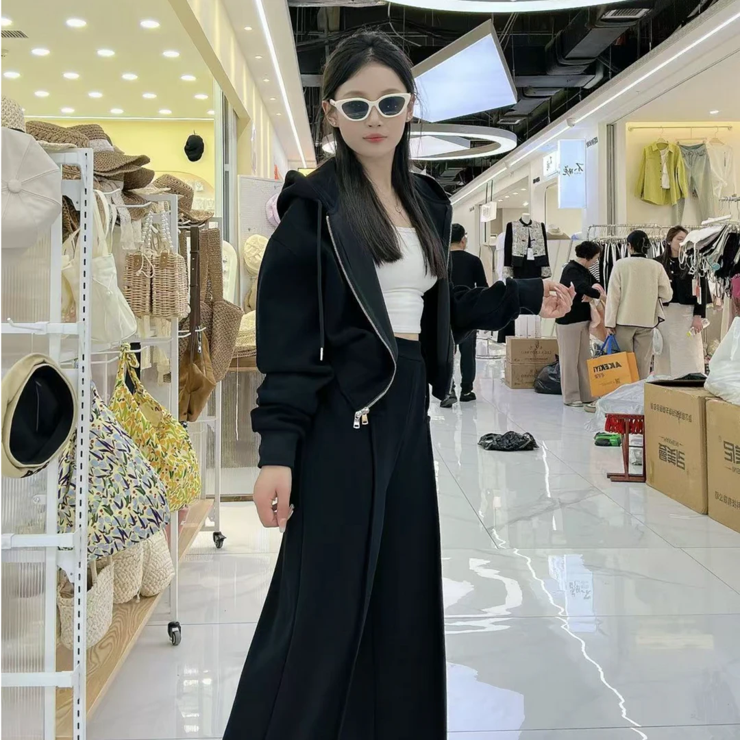 '慵懒风'慵懒风穿搭结构线条连帽宽松加厚外套卫衣女休闲裤两件套