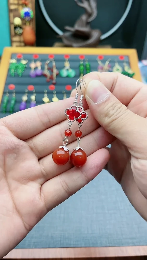 【闪购商品】南红玛瑙耳饰银S925镶嵌233000