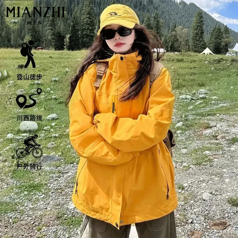 棉致潮牌秋冬户外三合一保暖冲锋衣男女同款防风防水登山夹克外套