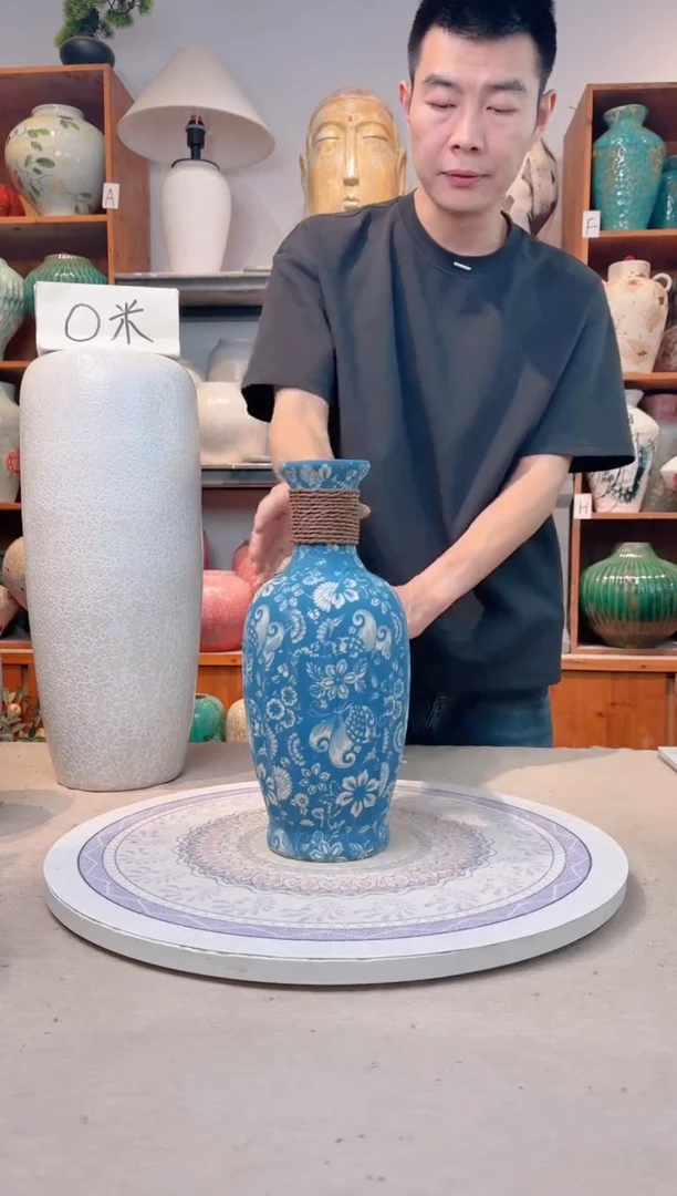 瓶陶瓷花瓶 无花  福利 不能装水 青花麻绳 中号