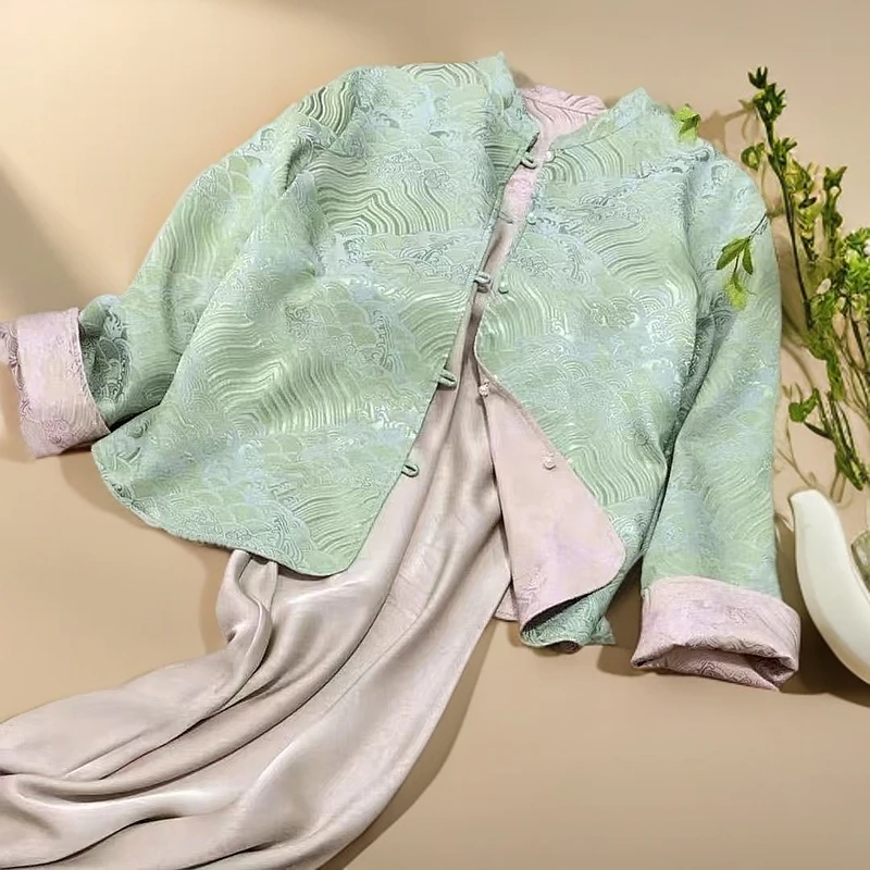 新中式重工波浪纹双面穿时尚气质双面穿开衫外套2025春秋款正品