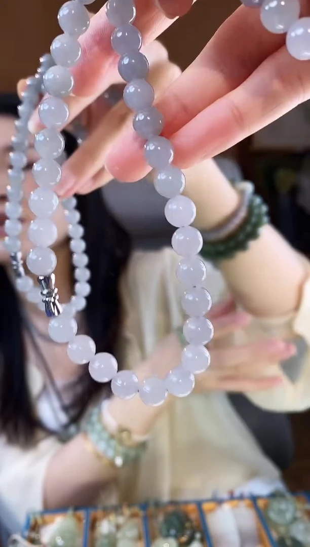 和田玉未镶嵌颈饰烟紫项链