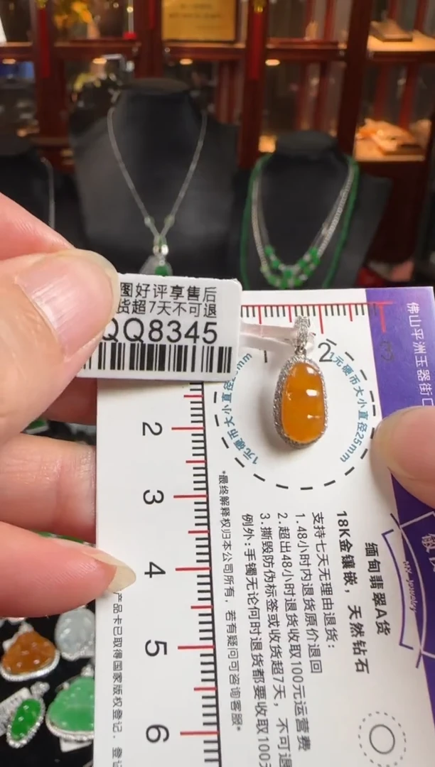 颈饰18K金镶嵌翡翠QQ8345黄豆小滴溜（万能扣