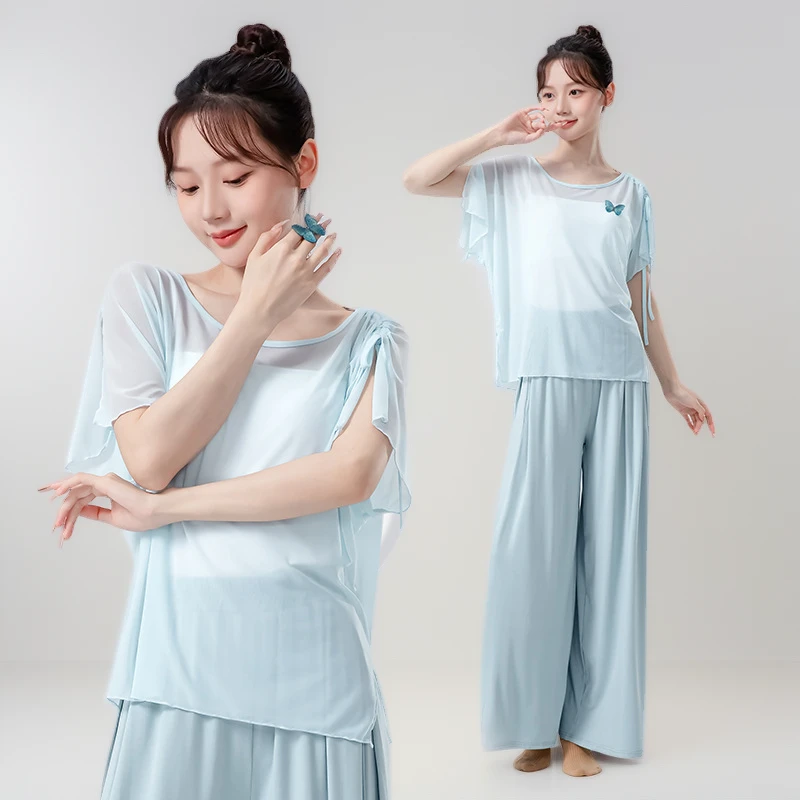 古典舞仙气飘逸上衣女夏季新款舞蹈服圆领纱衣中国风现代舞练功服