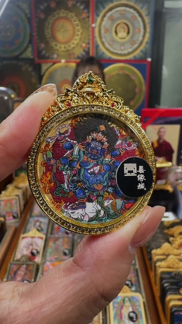 吊坠 壹善缘城手绘唐卡六臂大黑天铜壳双面