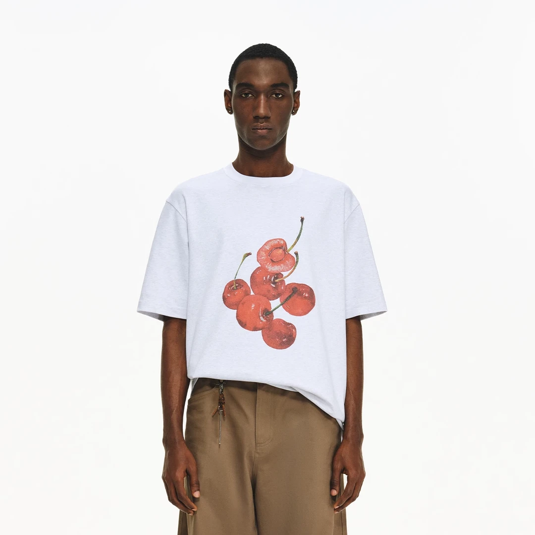 ATRY纯棉花纱樱桃印花短袖男女同款宽松版型透气舒适百搭潮流T恤
