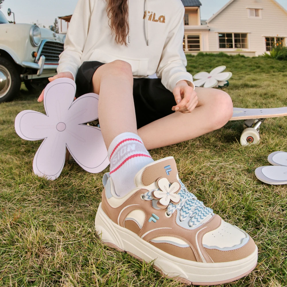 FILA FUSION 斐乐潮牌厚底板鞋女鞋夏季网面透气休闲黑粉运动鞋女