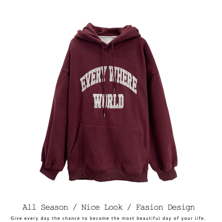 237   潮流韩版紫红色字母绣花休闲百搭秋冬套头卫衣   款号#5122