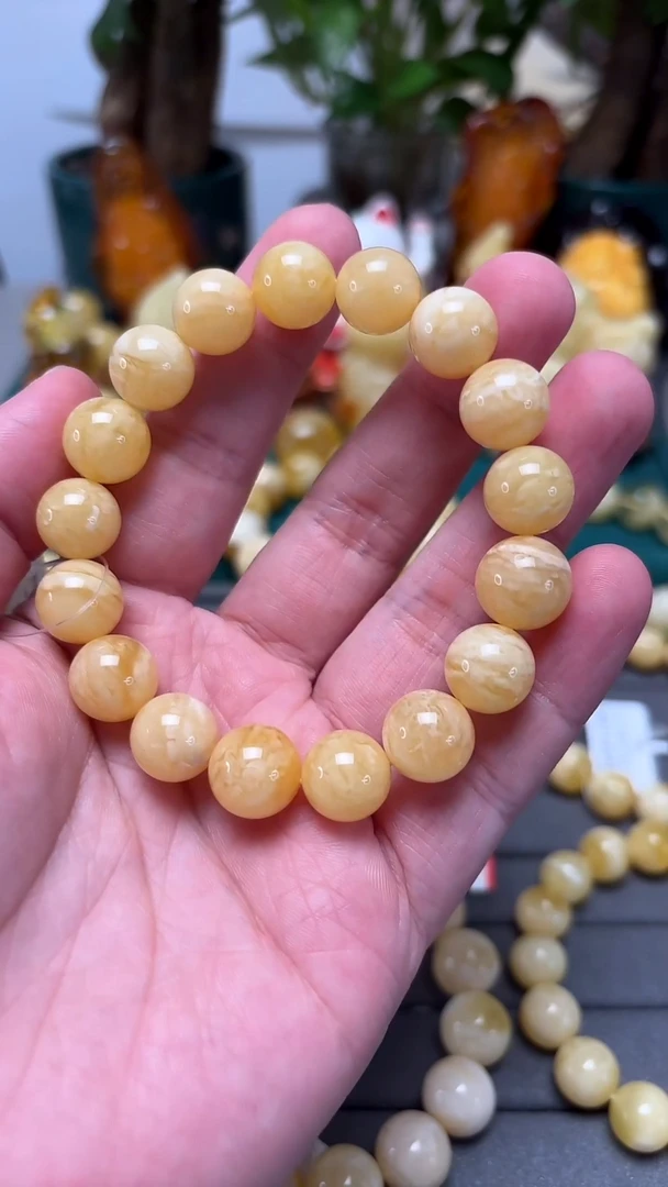 手串琥珀未镶嵌p26俄白花蜜蜡单圈 17.66克 12mm