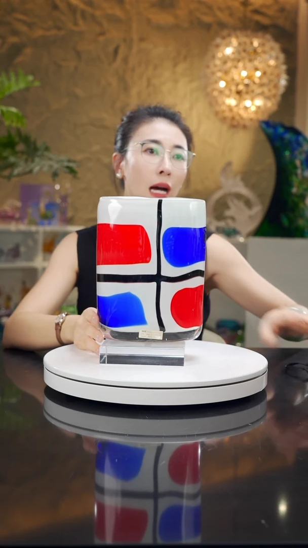 手工艺品琉璃可***瘾福利红蓝设计款花器大号