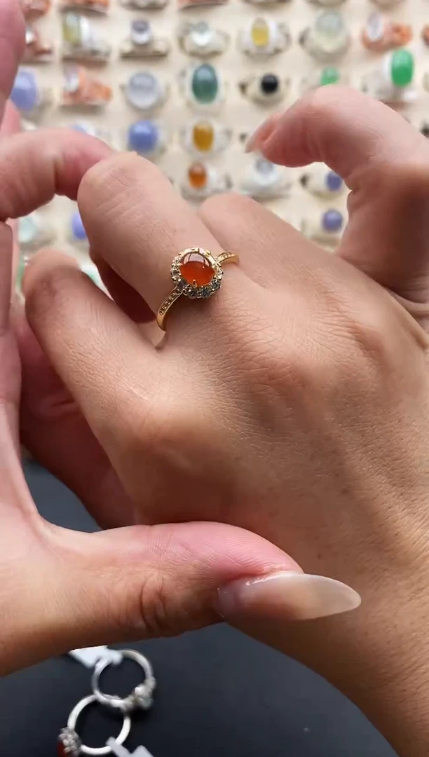 银S925镶嵌戒指翡翠缅甸天然A货翡翠1 7-4