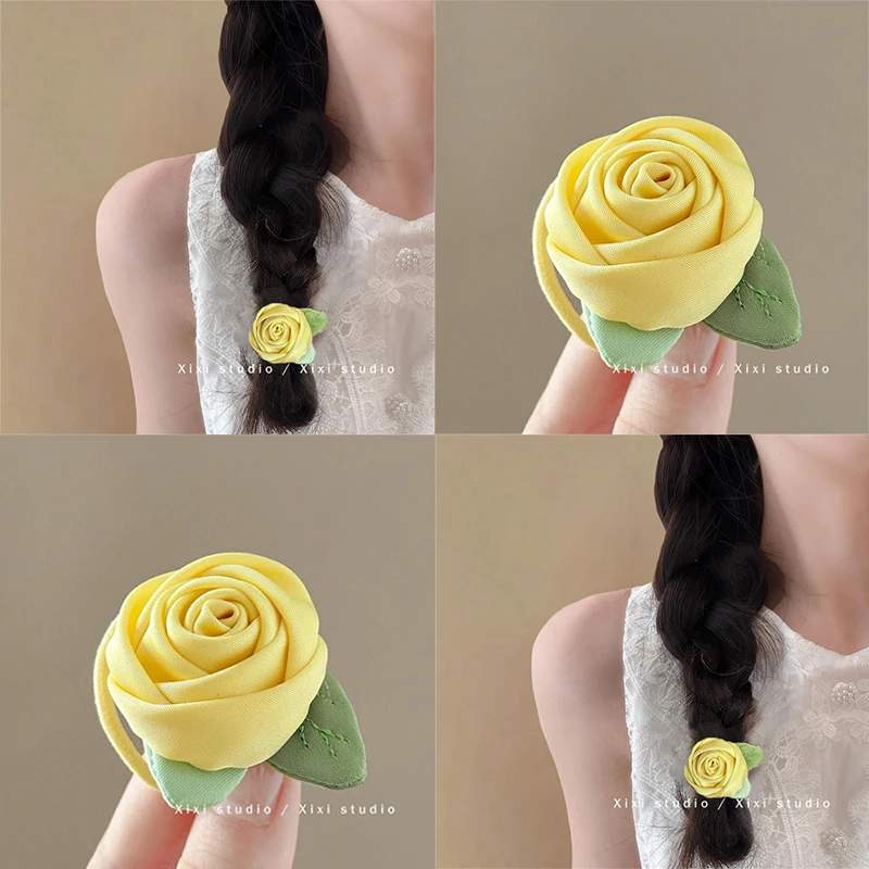 元气花园！可爱黄色花朵发圈！春夏新款麻花辫发绳头花女旅行发卡