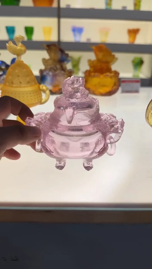 手工艺品琉璃双耳三足狻猊香炉