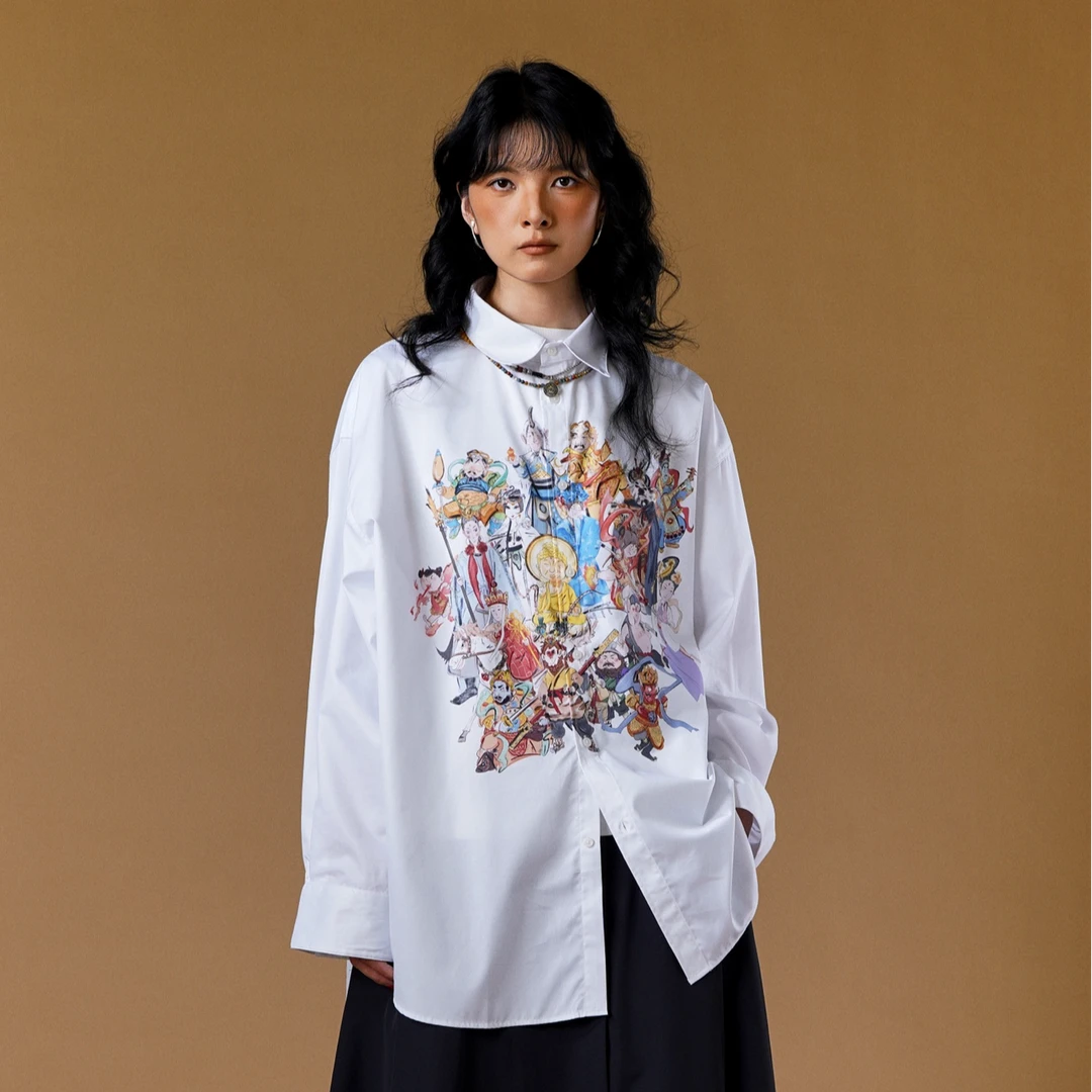 无让系列 传统历史人物卡通印花宽松休闲衬衫 1343