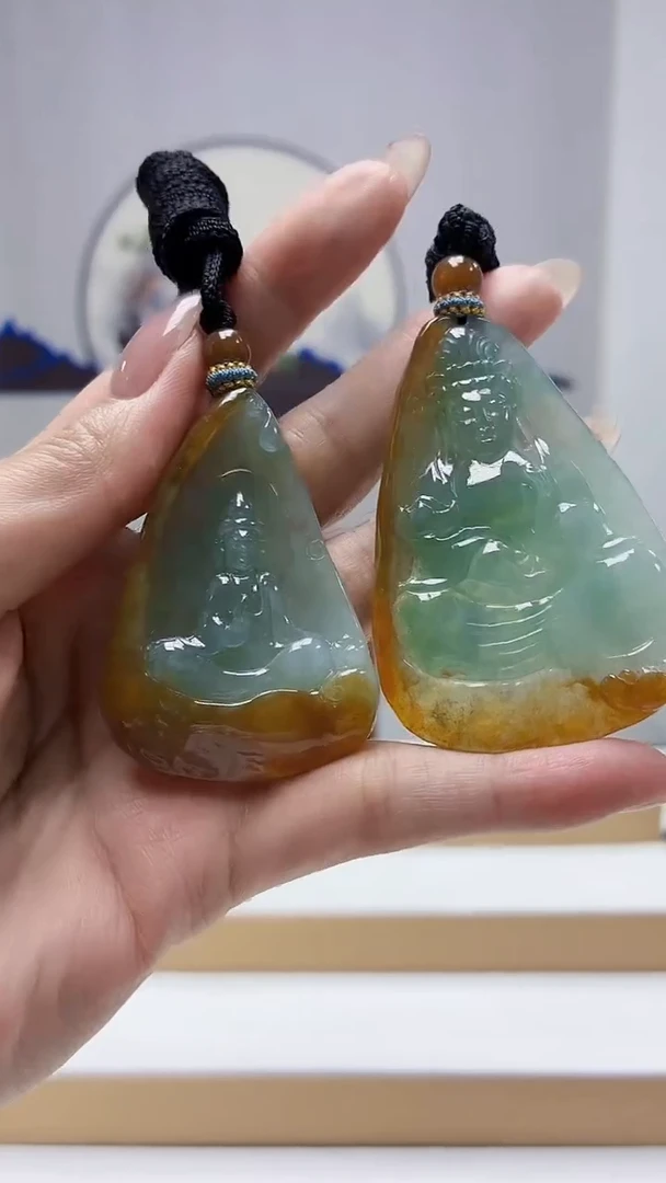 未镶嵌定制翡翠5028MM-毛货一对挂件58