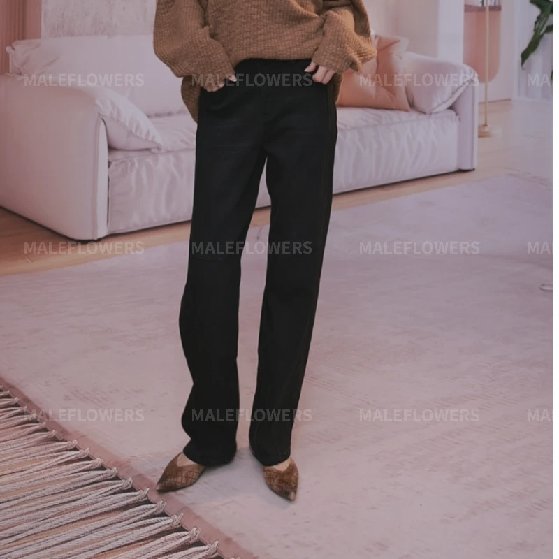 东倪原创弯刀秋冬加绒加厚高腰显瘦宽松阔腿休闲牛仔裤 84D26035