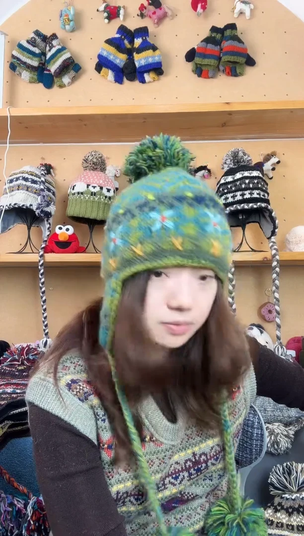 羊毛百分百纯手工帽子绿色立体钩花