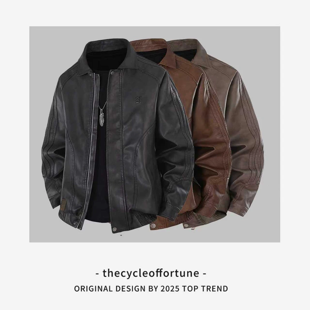 大码复古收口袖免烫男常规款拼接皮衣pu皮男装皮衣长袖百搭8328