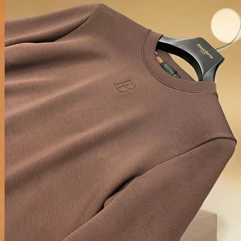 长袖T恤男款上衣内搭时尚百搭休闲打底衫简约半高领圆领秋冬纯色